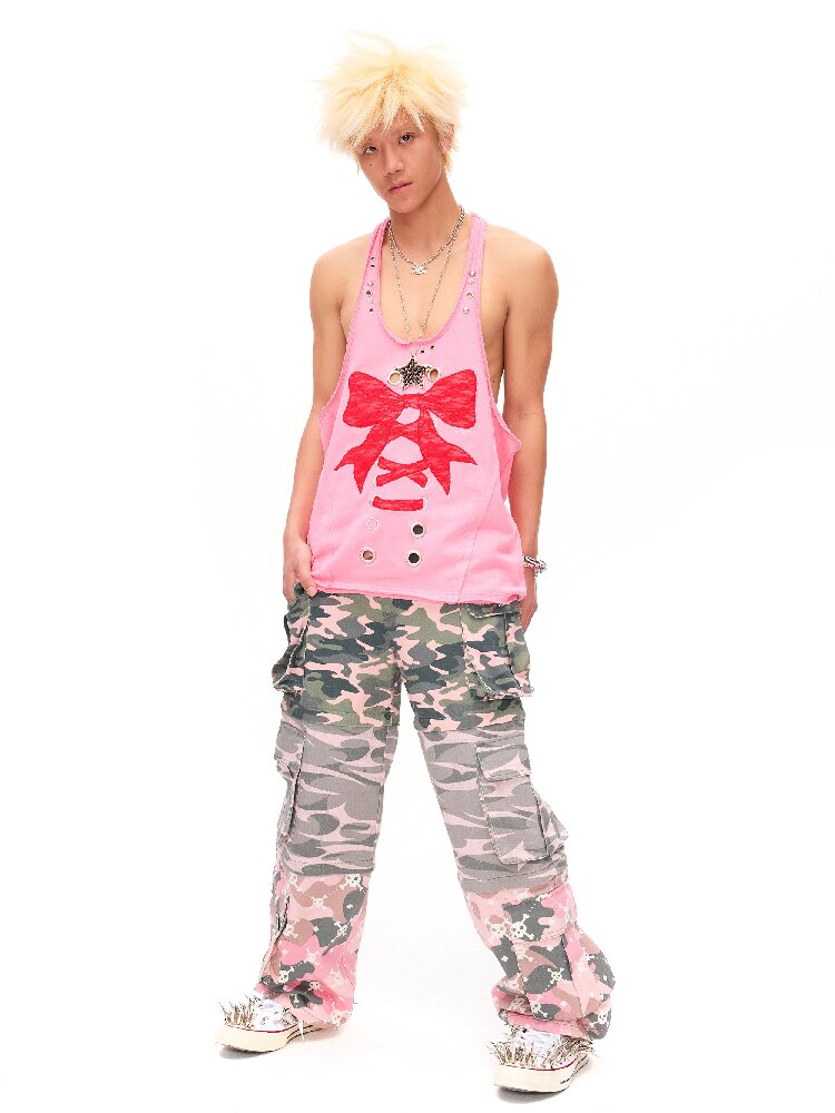 Lace Bow Rivet Distressed Vest【s0000016496】