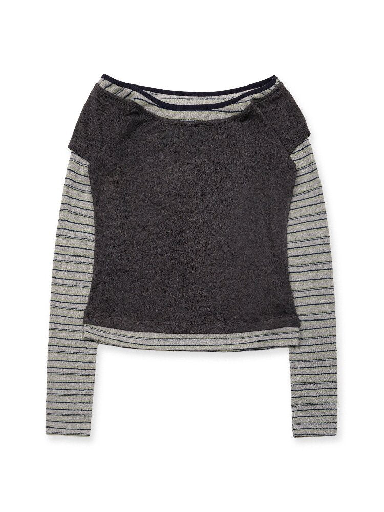 Tencel Wool Stripe Contrast T-Shirt【s0000016417】