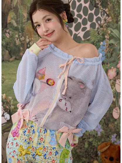 Illustration Mesh Cardigan Jacket【s0000017124】