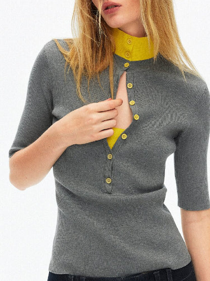 Lyocell Contrast Knitted Top【s0000015923】