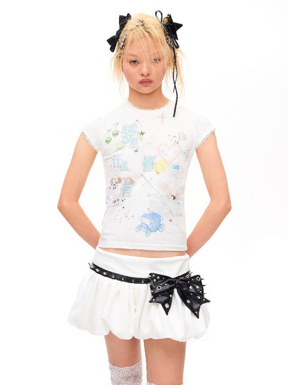 Printed Dream Lace Short T-shirt【s0000016486】