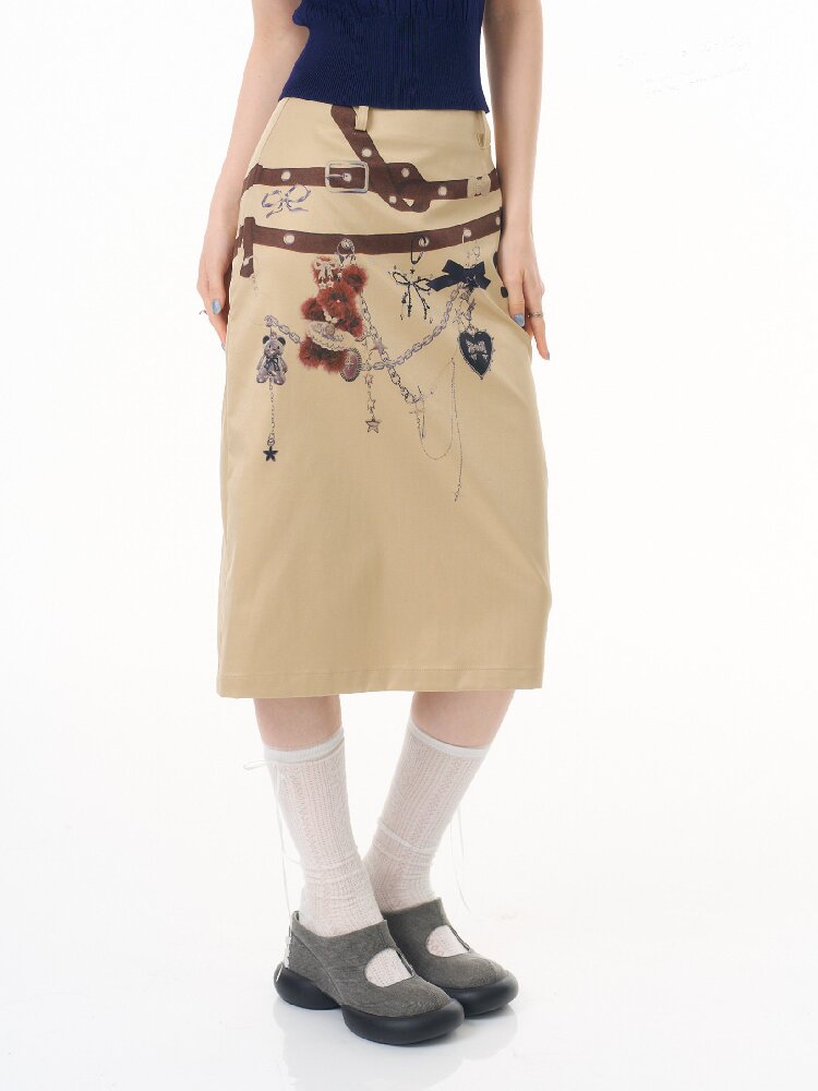 Chain Bear Print Slimming Skirt【s0000016625】