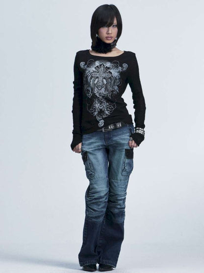 Knitted Mesh Hole Cross Rivet T-shirt【s0000014666】