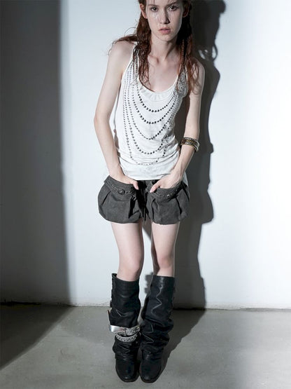 Washed Cotton Mid-Rise Shorts【s0000012834】