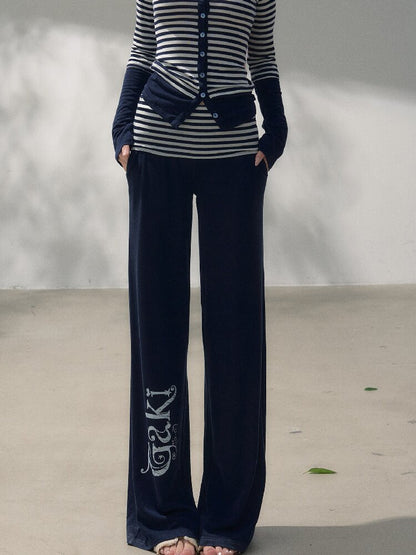 Navy Blue Wool Patchwork Pants【s0000019258】