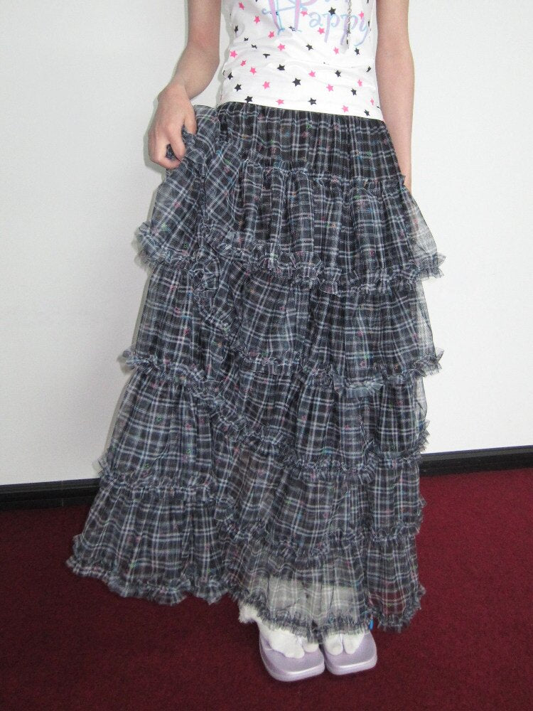 Star Check Heavy Mesh Long Skirt【s0000018655】