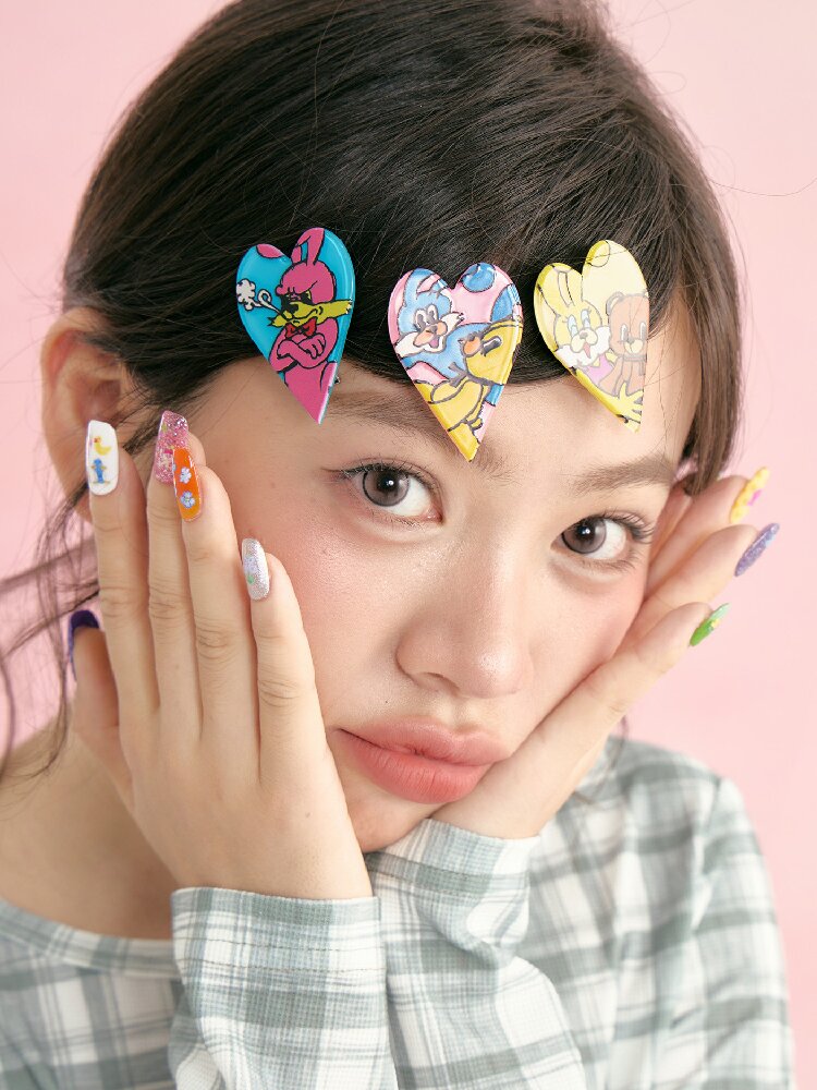Colorful Rabbit Heart Acrylic Hair Clips【s0000019247】