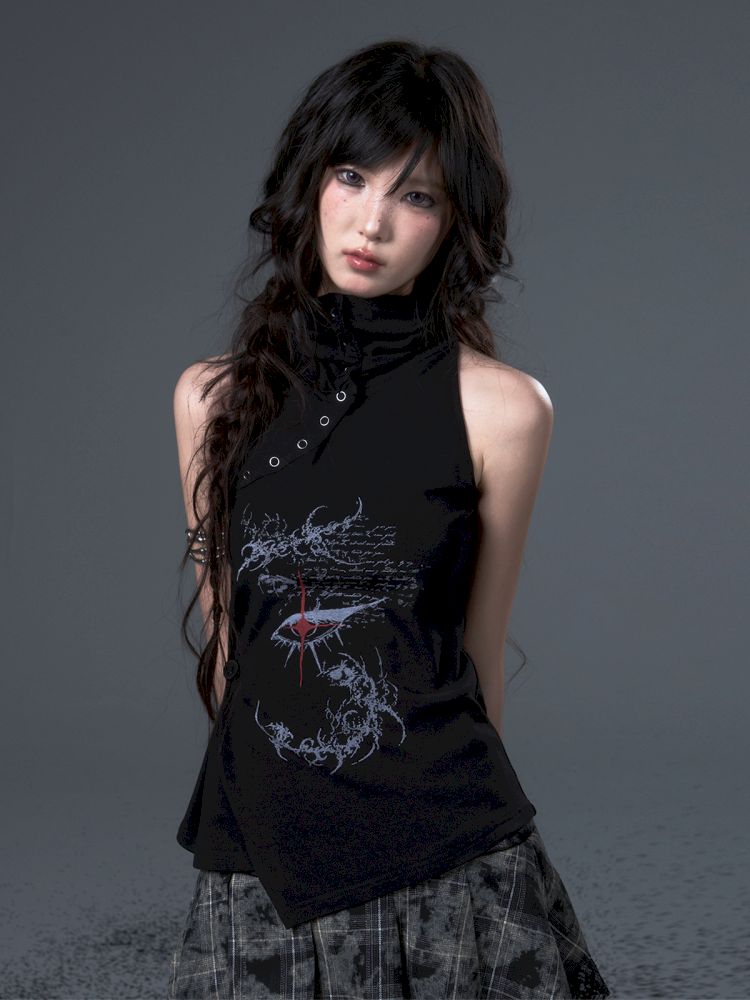 High Neck Lapel Knit Sleeveless Tank Top【s0000012446】