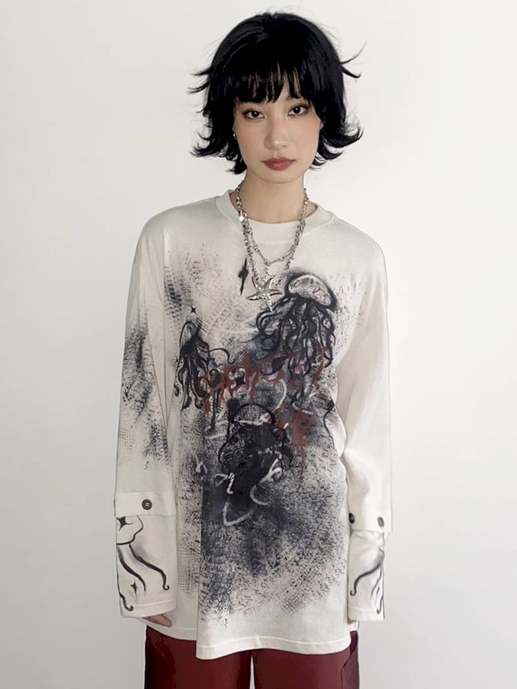 Jellyfish Print Long Sleeve T-shirt【s0000012283】