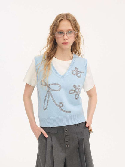 Dotted Embroidered Knit Vest【s0000015413】