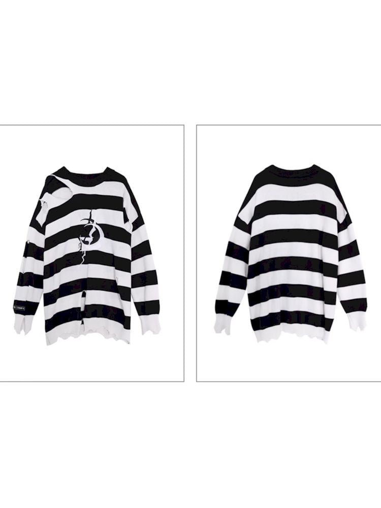 Electric Moon Destruction Striped Sweater【s0000009945】