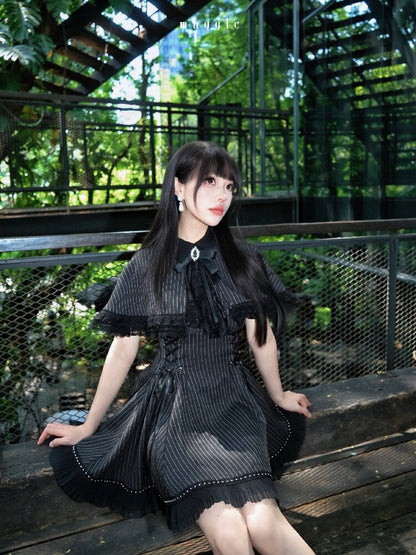 French Striped Cape A-Line Dress【s0000016938】
