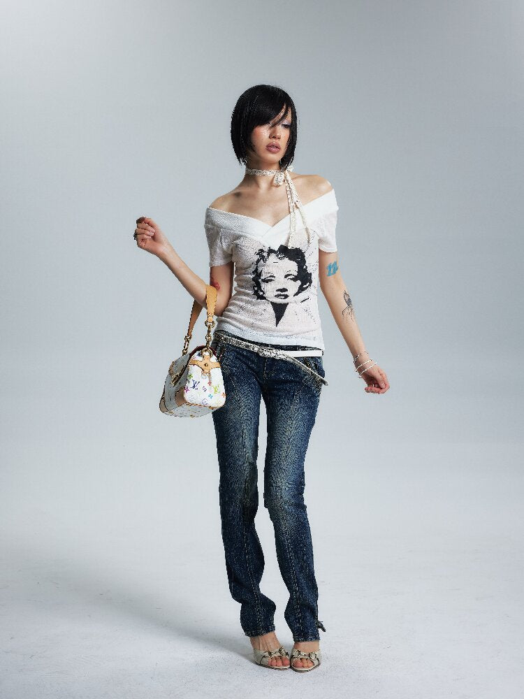 Thin Slim Large V Neck One Shoulder T【s0000017009】