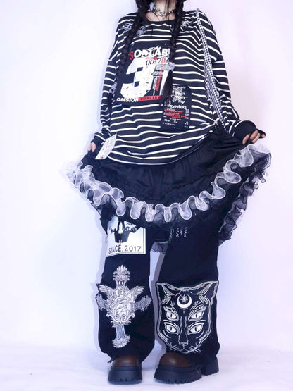 Y2K Punk Print Wide-Leg Jeans【s0000014627】