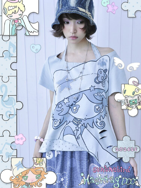 Vintage Halter Strap Two Piece T-shirt【s0000017477】
