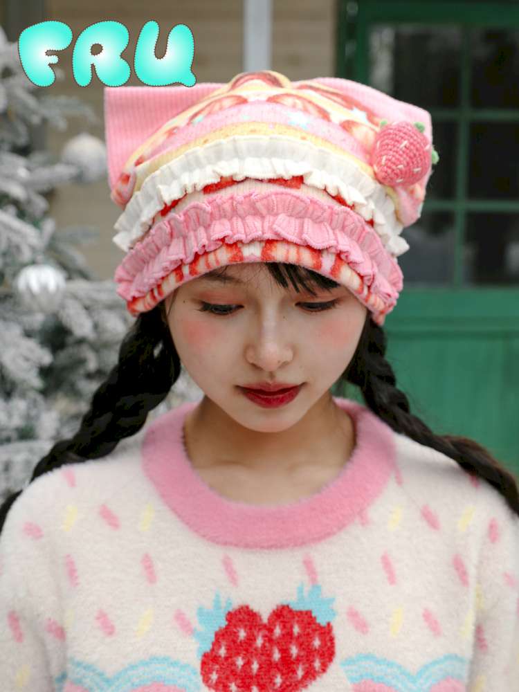 Strawberry Print Cat Ear Hat【s0000015105】