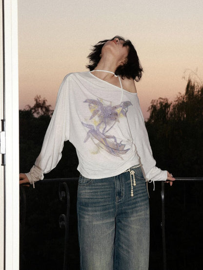 Mist Orchid Print Lace Up Top【s0000015457】