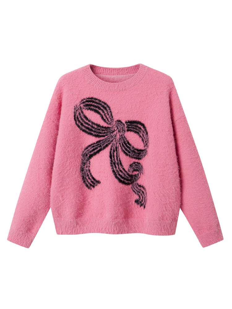 Striped Bow Imitation Mink Wool【s0000015223】