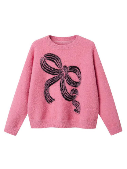 Striped Bow Imitation Mink Wool【s0000015223】