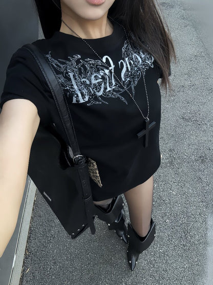 Gothic Slogan Print Crew T-Shirt【s0000018219】