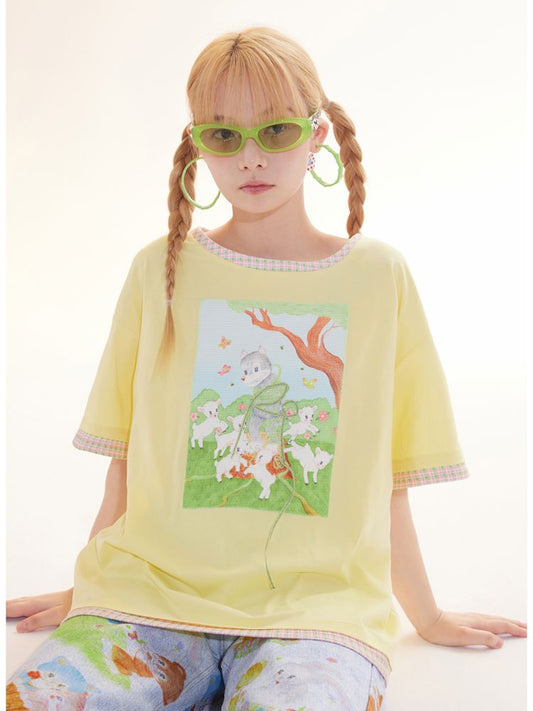 Childish Illustration Applique T-Shirt [S0000009781]