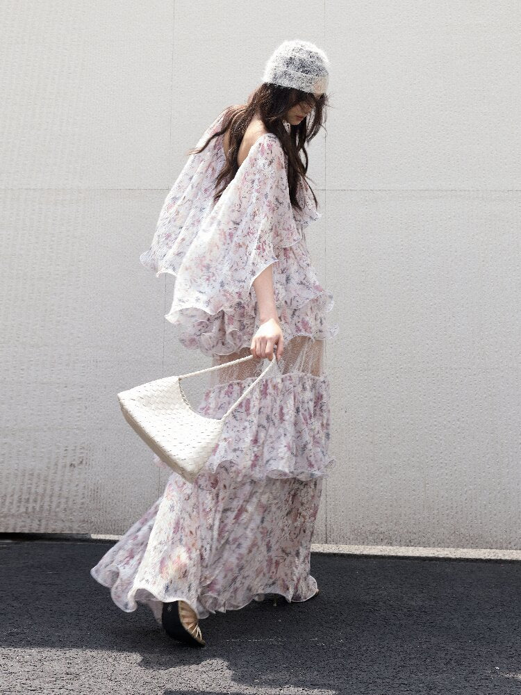 Retro Wilderness Floral Ruffled Dress【s0000016861】