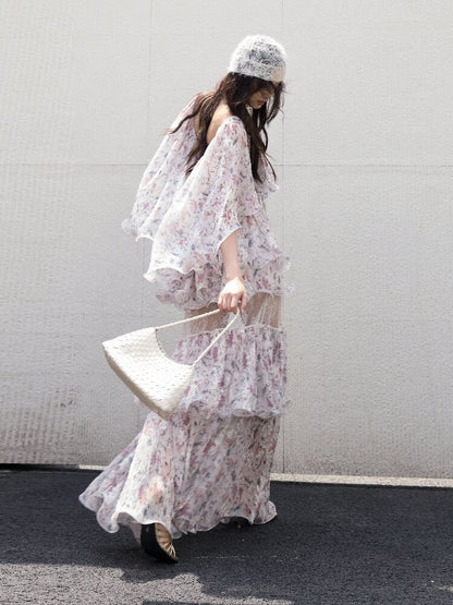 Retro Wilderness Floral Ruffled Dress【s0000016861】