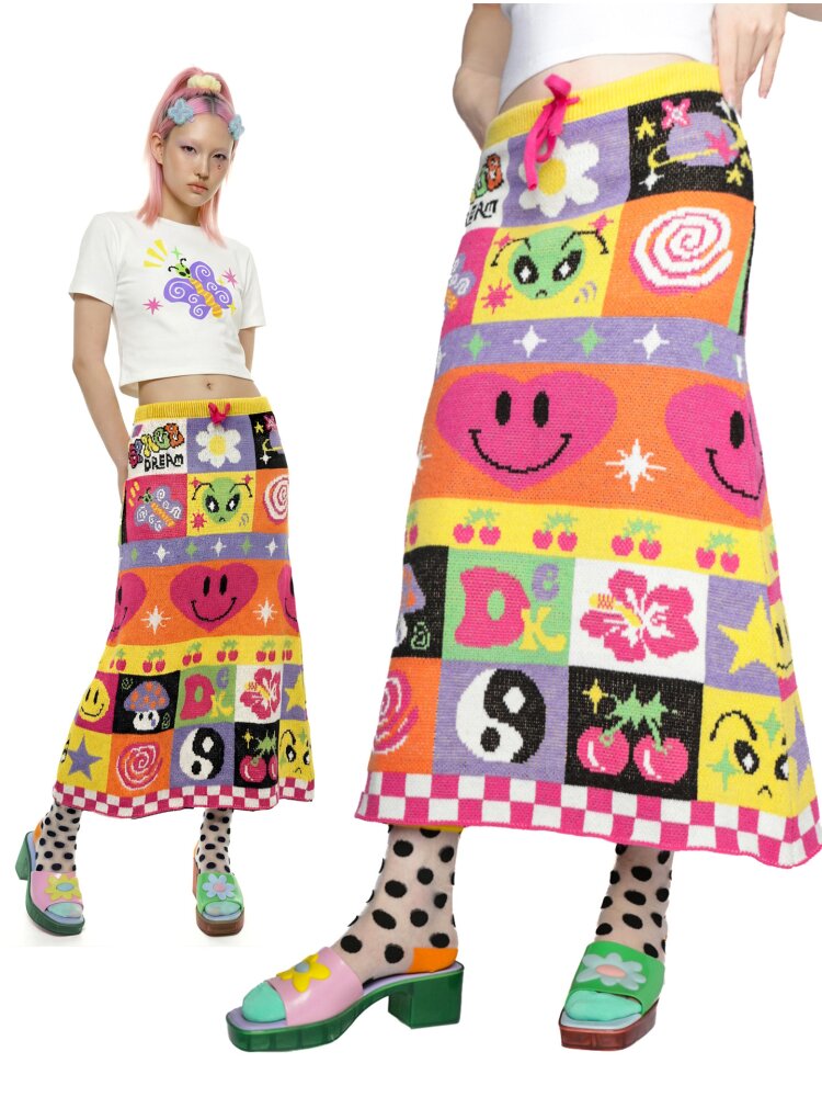 Cartoon Rainbow Knit Stretch Skirt【s0000015555】