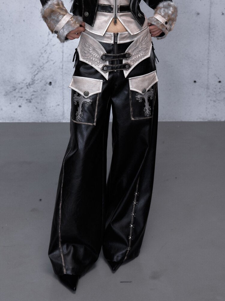 Fake Two Pieces Leather Trousers【s0000015542】