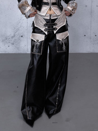 Fake Two Pieces Leather Trousers【s0000015542】