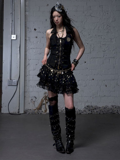 Slimming faux two-piece vest halter top【s0000012798】