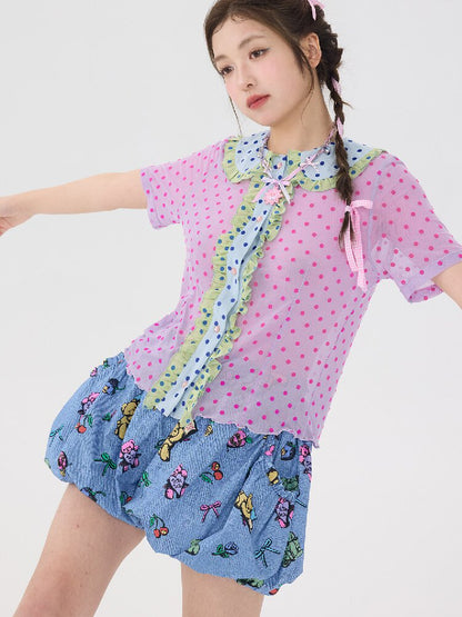 Flocked Polka Dot Lace Shirt【s0000016701】