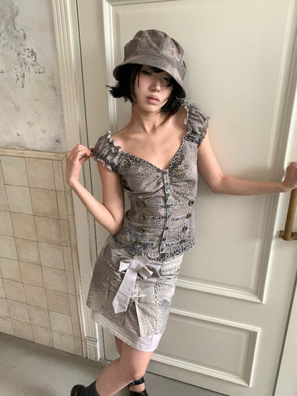 Confused Floral Court Print Top【s0000018092】