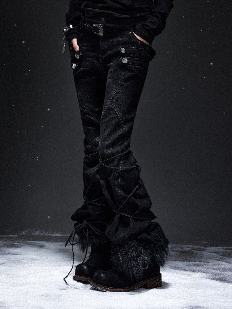 Punk Washed Distressed Flared Jeans【s0000019298】