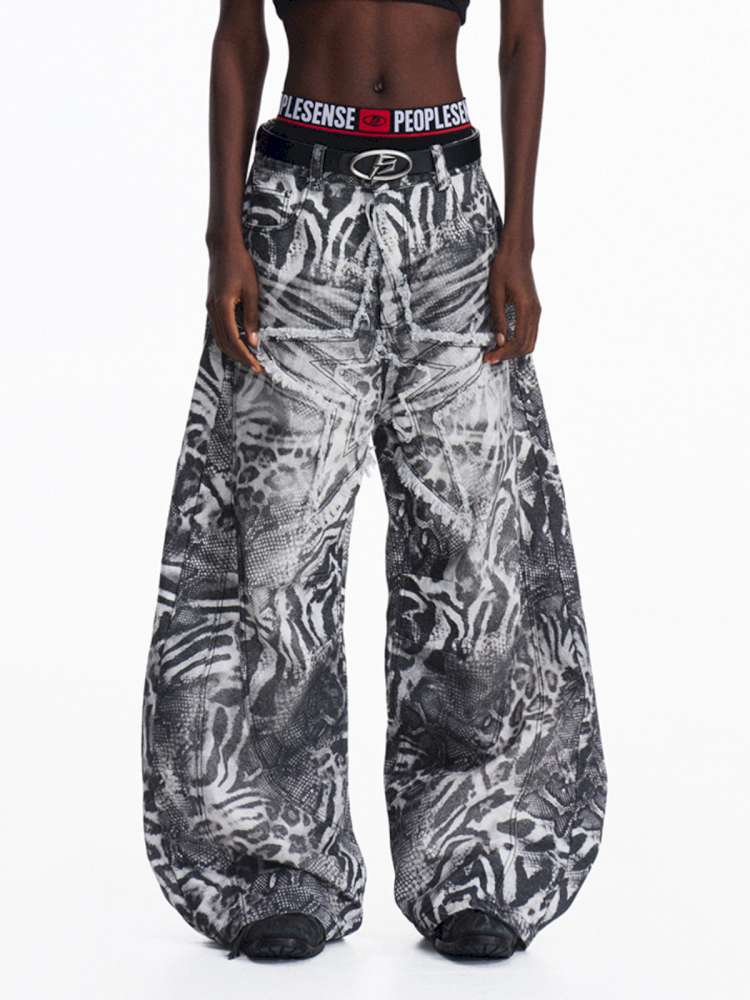 Tiger Print Gradient Wide Jeans【s0000015176】
