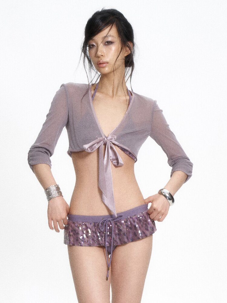 Acetate Mesh Bow Tie Cardigan【s0000017665】