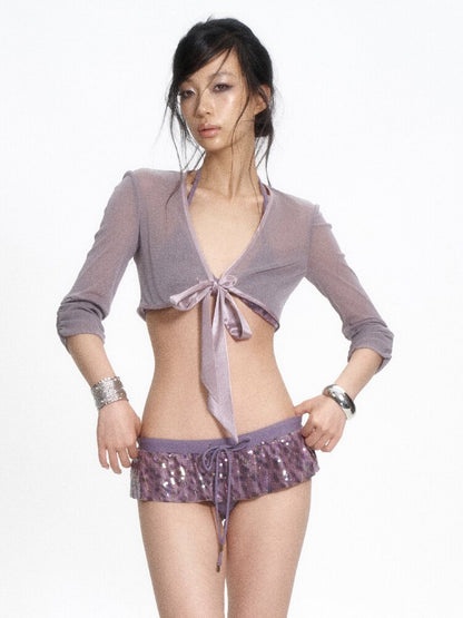 Acetate Mesh Bow Tie Cardigan【s0000017665】