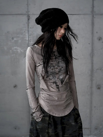 Deconstructed Print Long-Sleeve Knit Base【s0000014117】