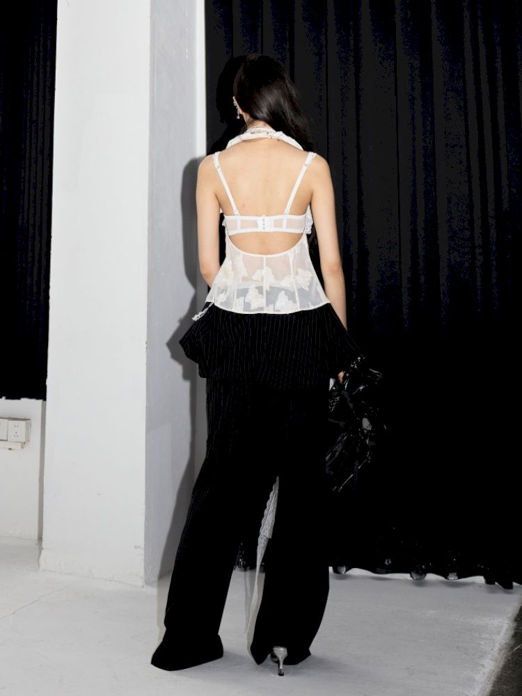 Stacked Collar Backless Neck Tank Top【s0000013206】