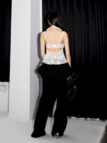 Stacked Collar Backless Neck Tank Top【s0000013206】