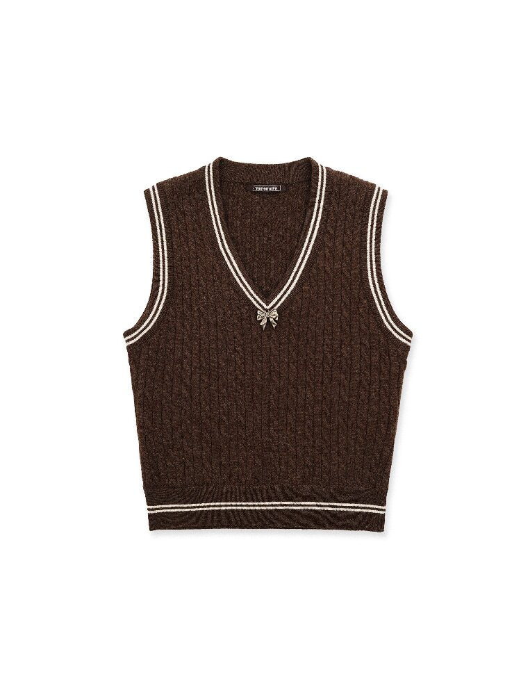 Contrast Twist Bow Woolen Vest【s0000016098】