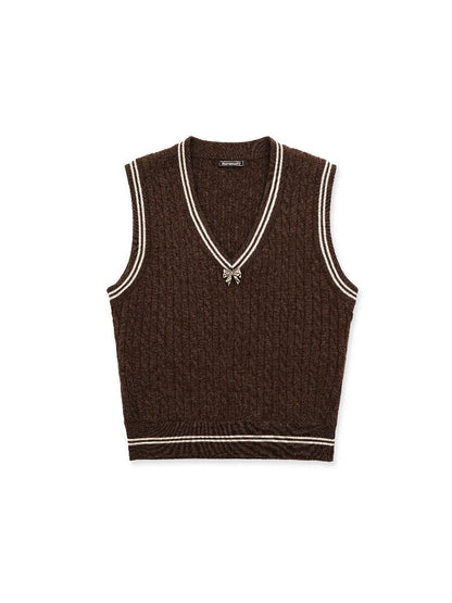Contrast Twist Bow Woolen Vest【s0000016098】