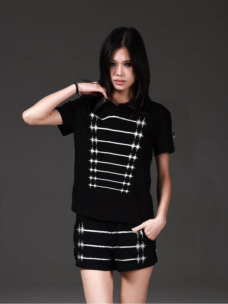 Leather Metallic Cross Polo Shirt【s0000018240】