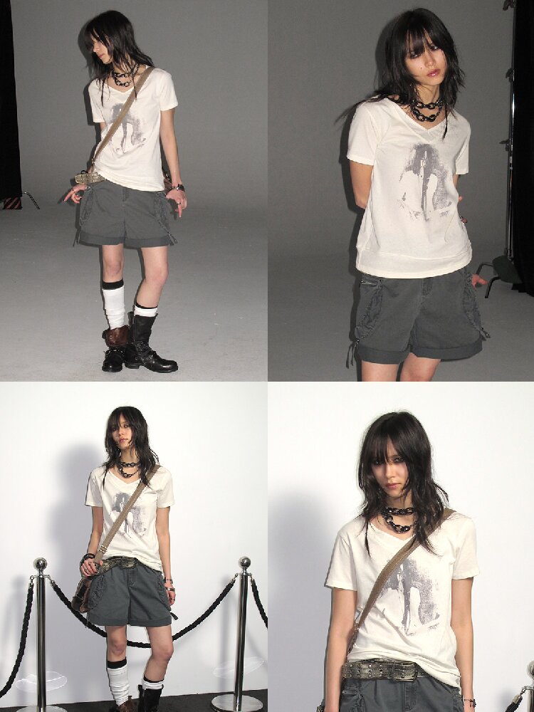 Portrait Print Linen Punk T Shirt【s0000016245】