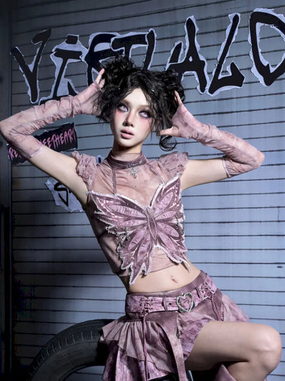 Butterfly Bandeau Mesh Base Jacket Two-Piece Set【s0000014030】