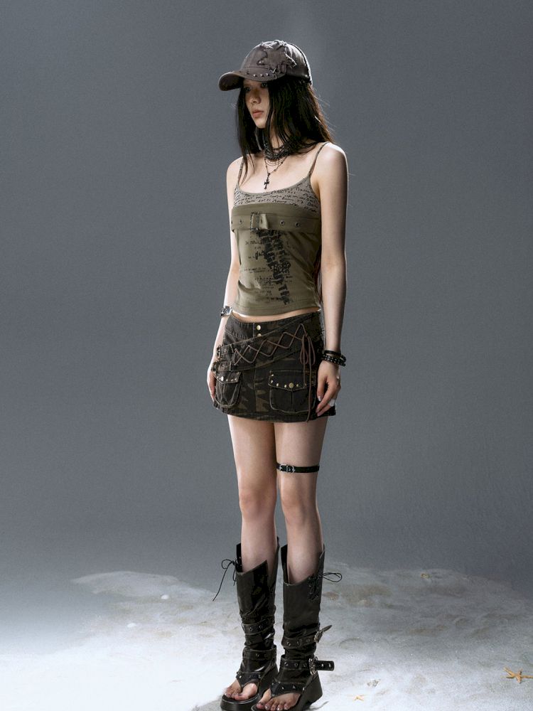 Belt Buckle Patchwork Cami Tank Top【s0000012641】