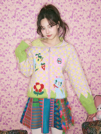 Color Knit Tassel Pleated Skirt【s0000015028】