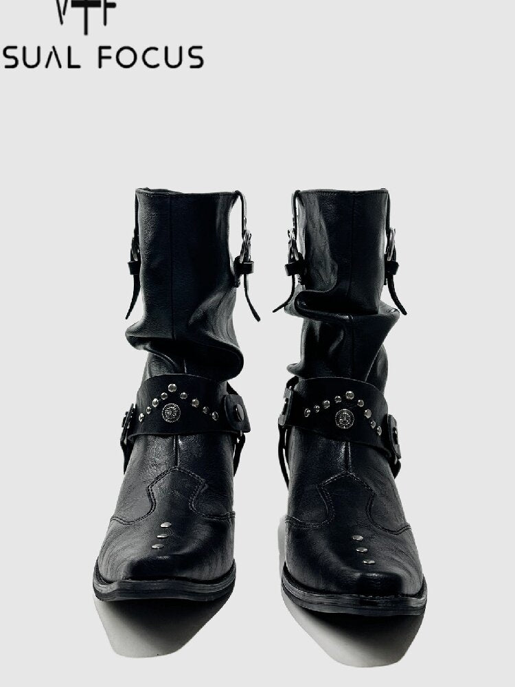 Studded Pointed Chelsea Punk Boots【s0000015719】