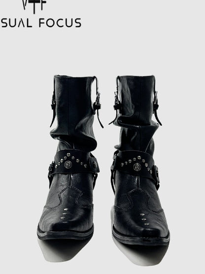 Studded Pointed Chelsea Punk Boots【s0000015719】