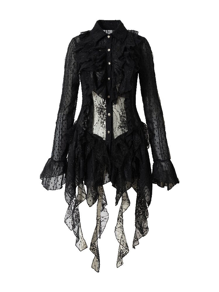 Openwork Lace Irregular Shirt Dress【s0000015941】